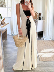 Dzianinowa, wiązana, zwiewna, oversize'owa sukienka maxi w kontrastowym kolorze