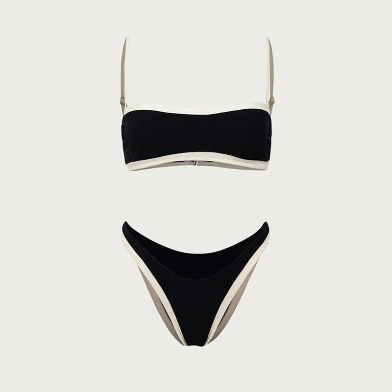 Women's color contrast bikini strap set