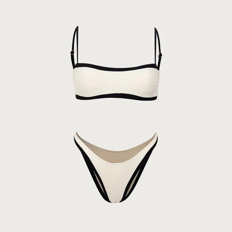Women's color contrast bikini strap set