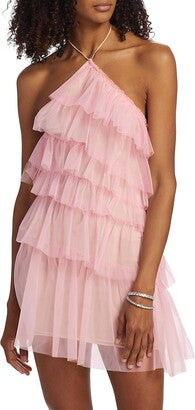 🩵Różowa plisowana sukienka maxi z dekoltem typu halter