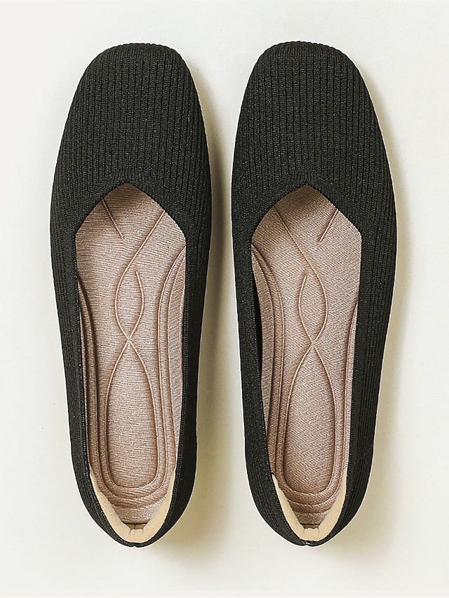 Damskie buty na płaskiej podeszwie Flyknit z kwadratowymi noskami i wycięciem w kształcie litery V
